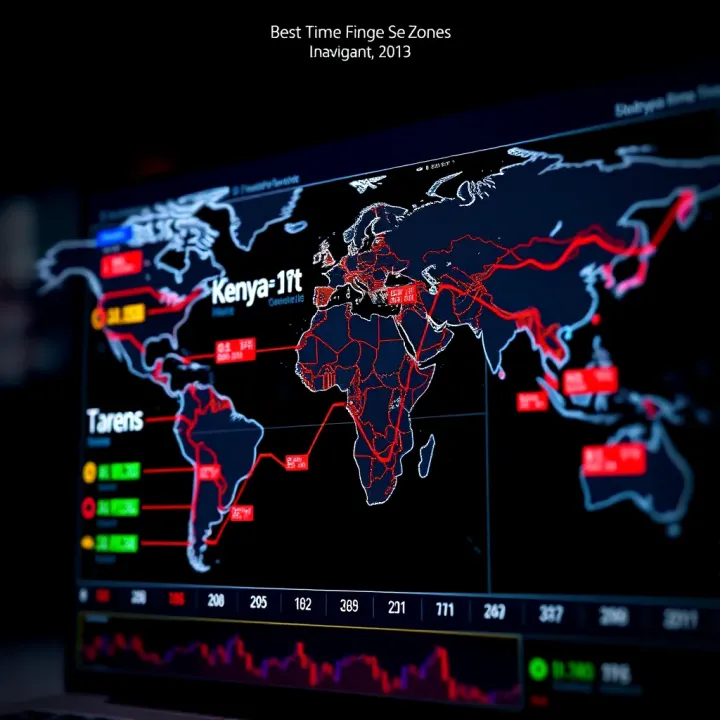 World map highlighting major forex market sessions and time zones relevant to Kenyan traders