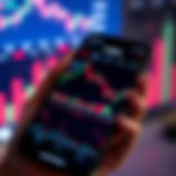 Smartphone displaying forex trading app interface with currency charts and data