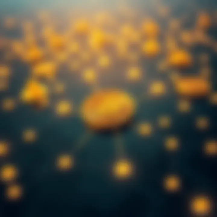 Digital representation of cryptocurrency icons connected by a network illustrating blockchain technology in Kenya