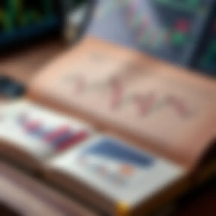 Open book with forex trading charts and graphs on pages