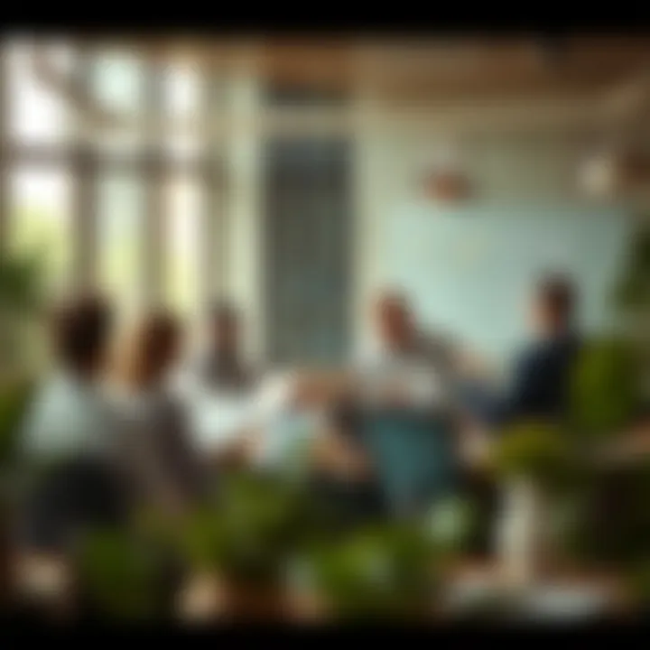 Office setting showcasing collaborative team meeting discussing strategic risk plans