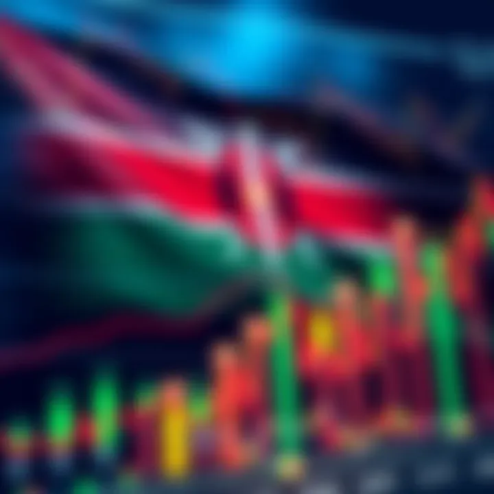 Graph showing forex market trends with currency symbols and Kenyan flag in the background