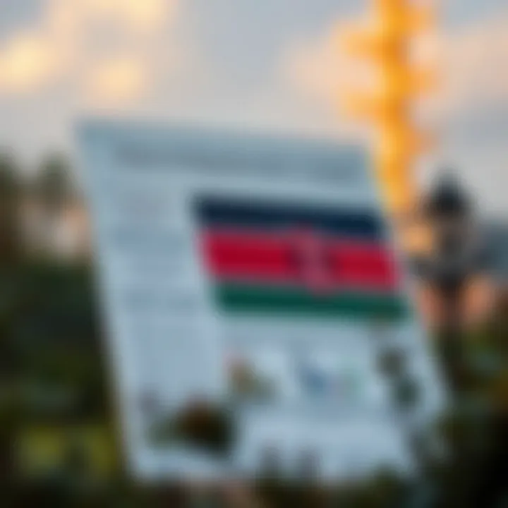 Illustration of a regulatory framework document with a Kenyan flag symbolizing forex trading rules