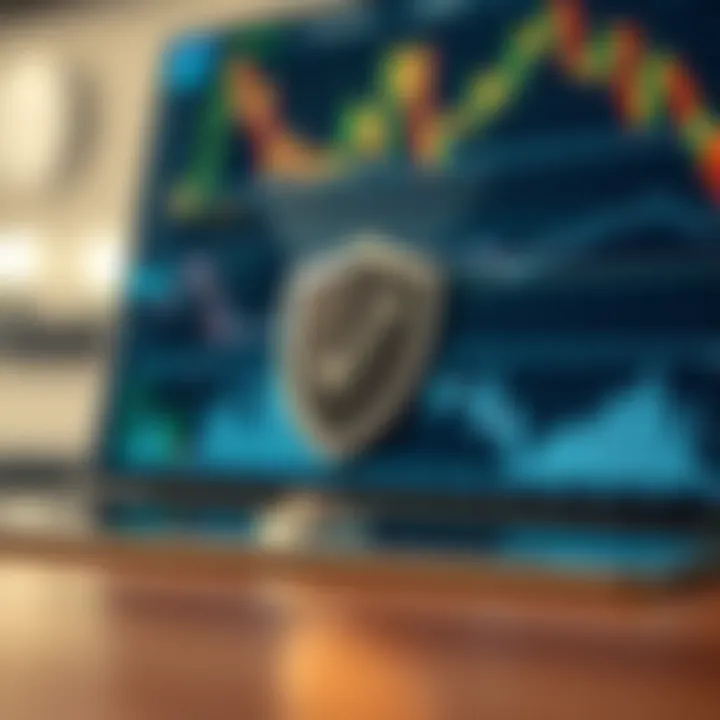 Risk management concept with financial graphs and protective shield icon