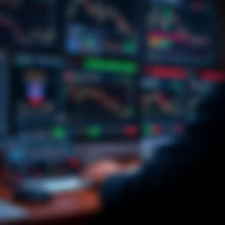 Conceptual illustration of forex trading strategies with multiple devices displaying charts and risk management icons