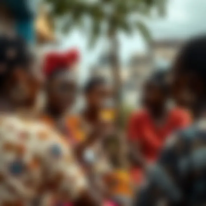 Community discussion in a vibrant Kenyan urban setting focusing on gender inclusivity and acceptance