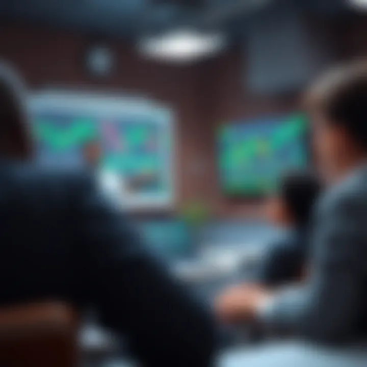 Classroom setting with a teacher explaining forex charts to attentive students