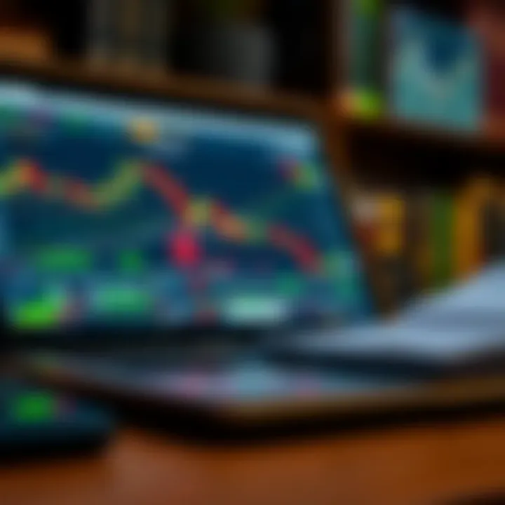 Close-up of a laptop displaying forex trading graphs and notes