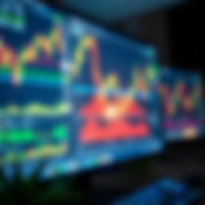 Illustration of a computer screen showing forex trading charts and market data
