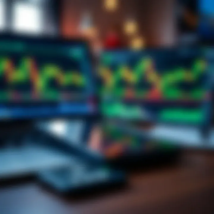 Key Trading Tools for Navigating the Forex Market Visual representation of forex trading tools including a laptop, smartphone, and financial graphs