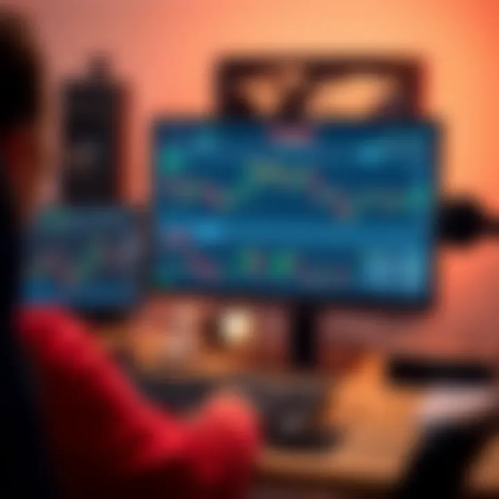 Workspace with computer displaying forex trading platform and financial data