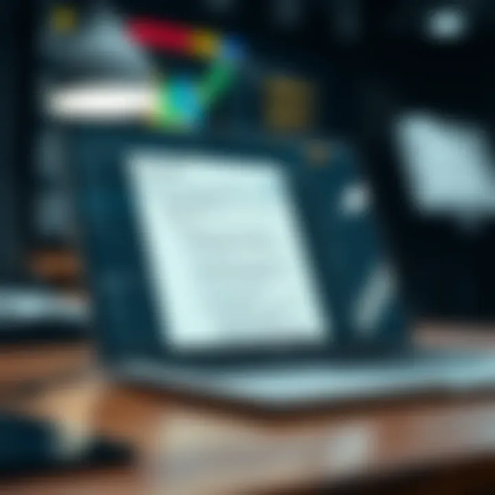 Open laptop displaying a PDF guide editor with highlighted sections and formatting tools