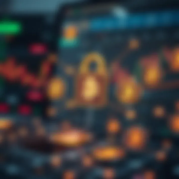 Cryptocurrency Trading Platforms and Security Illustration of cryptocurrency icons connected with a secure network symbolizing trading platforms