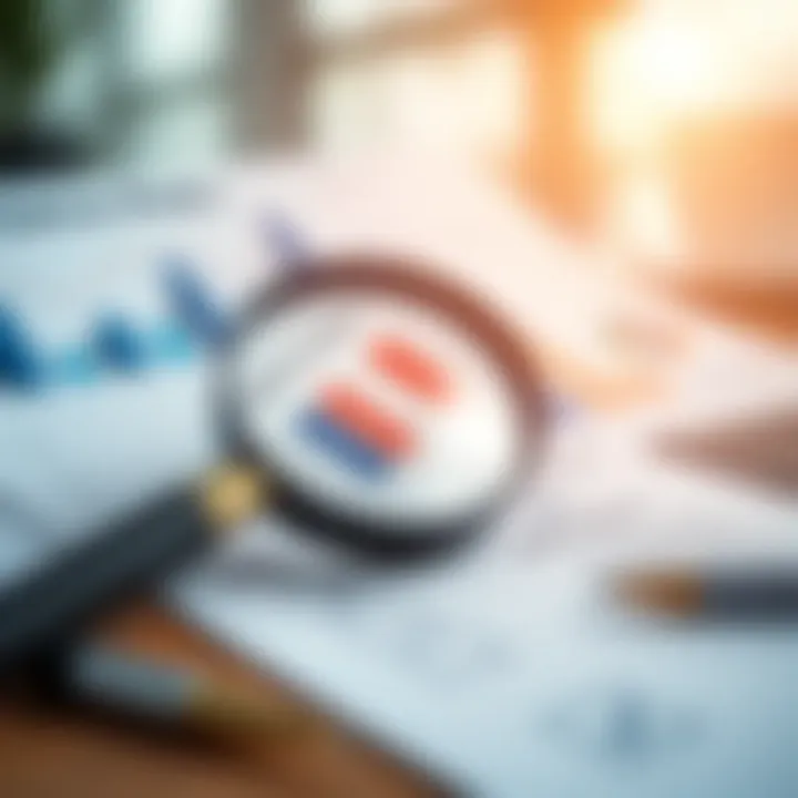 Visual representation of risk evaluation with charts, magnifying glass, and checklist highlighting assessment of compliance risks in a business environment