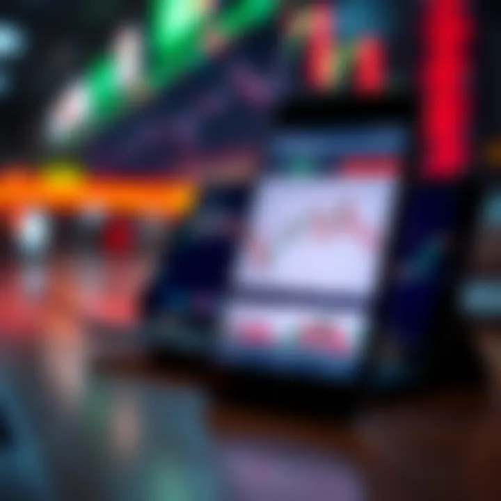 Smartphone screen displaying forex trading app with currency charts and analytics