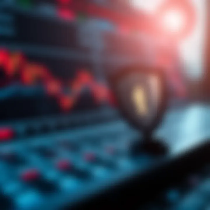 Conceptual illustration of secure online trading platform with financial charts and shield symbol