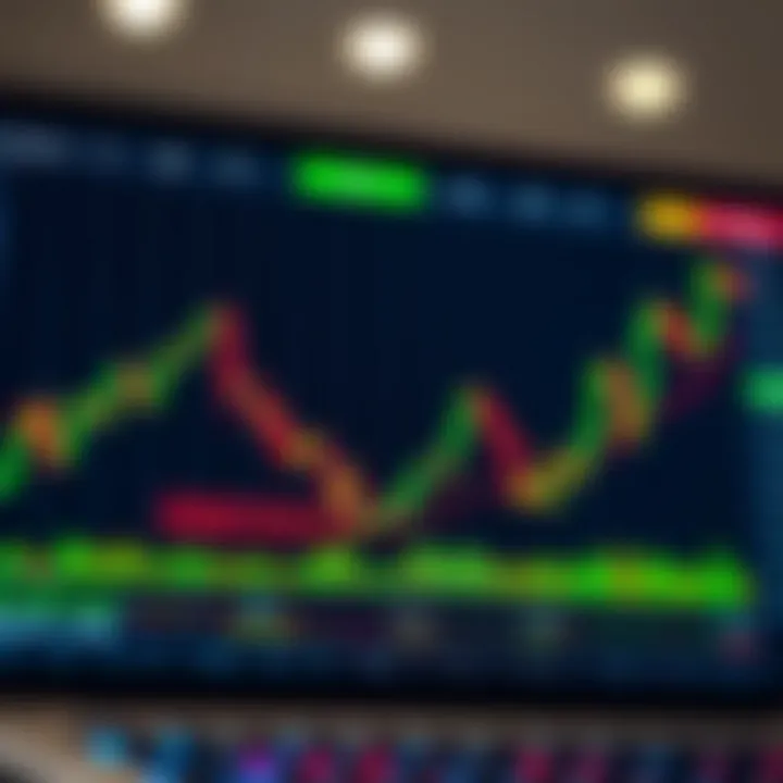 Illustration showing a digital trading interface with charts and binary options trading symbols