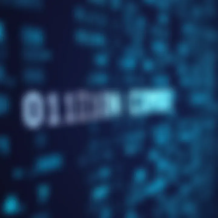 Illustration showing binary code transforming into text characters on a digital screen