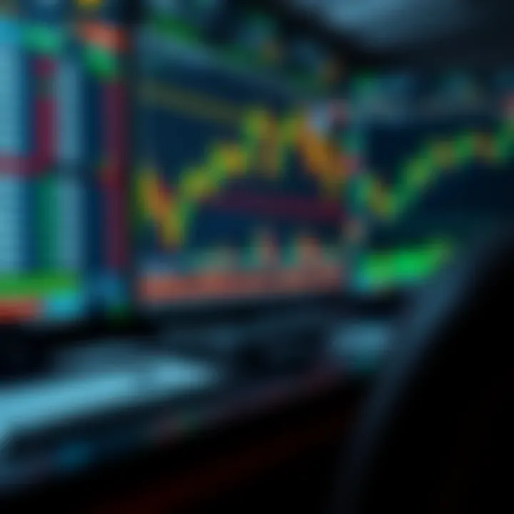 Digital interface showing forex trading platform with charts and market data