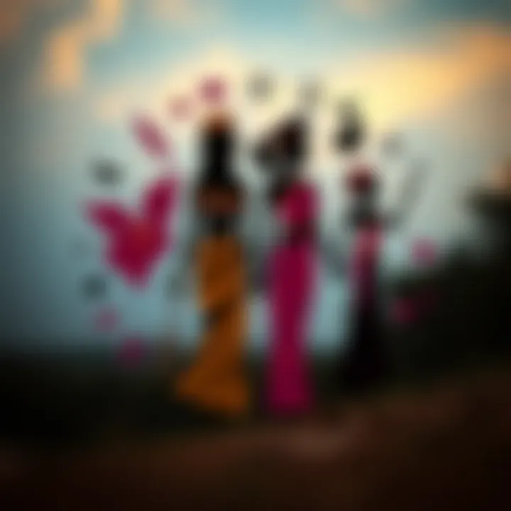 Illustration depicting diverse gender symbols intertwined representing non-binary identities within African cultural motifs
