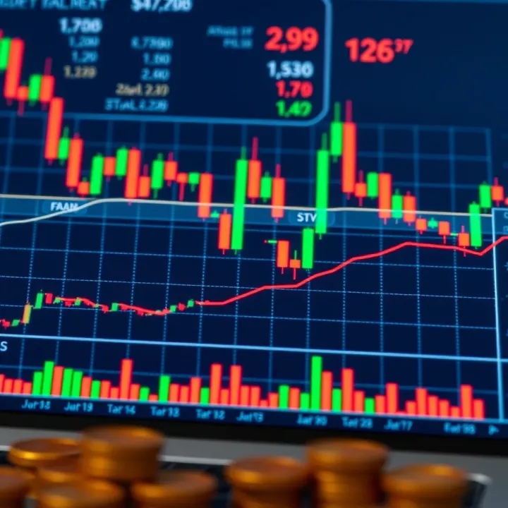 Forex and cryptocurrency trading chart showing candlestick formations with trend analysis
