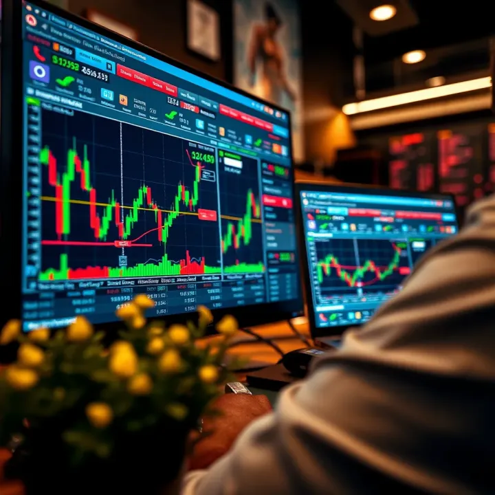 Illustration of a computer screen displaying forex trading charts and analytics for Kenyan market