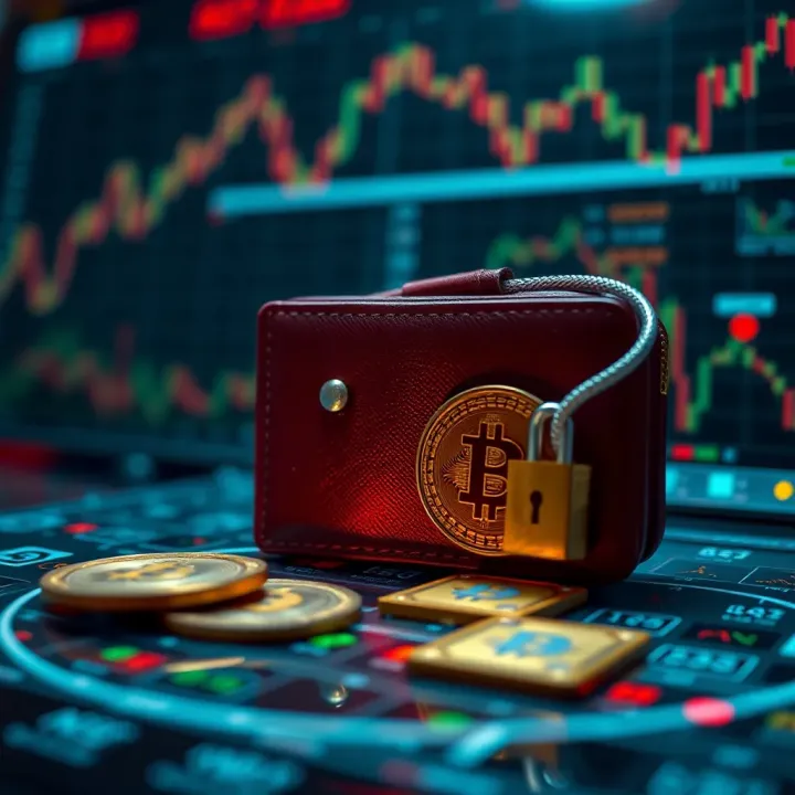 Secure digital wallet with blockchain icons representing cryptocurrency security
