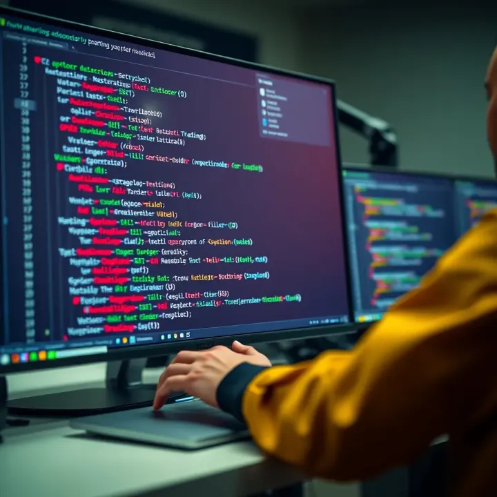 Screenshot of coding environment displaying a script written in Python with trading logic and control flow for automating binary options trades
