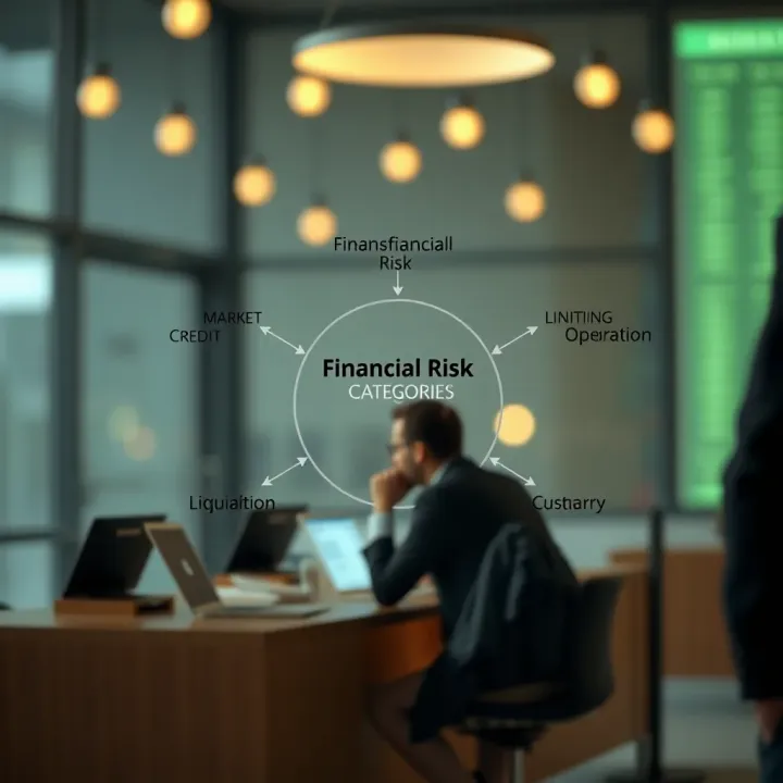 Diagram illustrating various types of financial risks including market, credit, liquidity, and operational risks