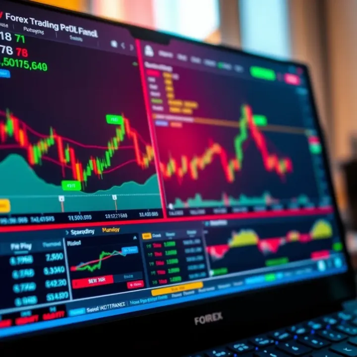 Forex Trading Platform Interface with Analytical Tools Dashboard view of a popular forex trading platform showing charts and trading tools