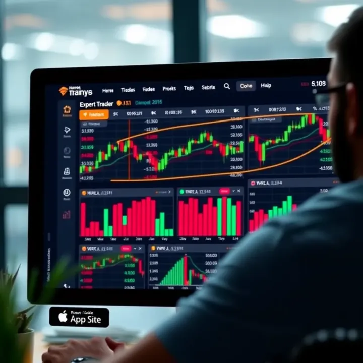 Dashboard displaying live trading activity with highlighted expert trader performance metrics