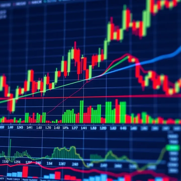 Graph showing cryptocurrency market trends with candlestick patterns and analytics tools