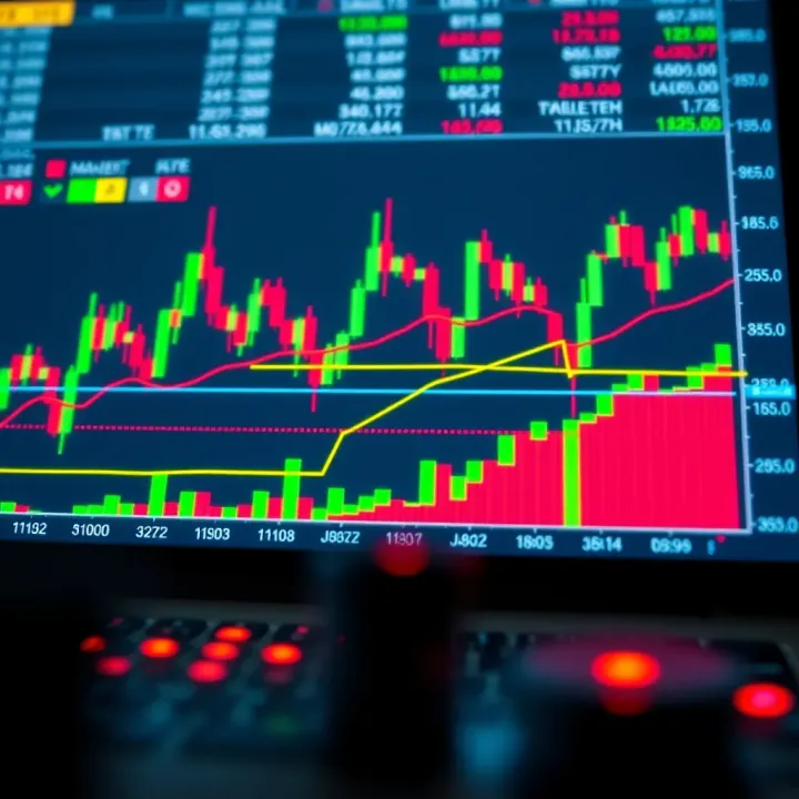 Chart displaying candlestick patterns and technical indicators for binary trading analysis