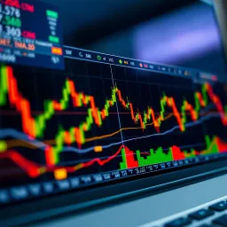 Chart displaying currency exchange trends with technical indicators overlay