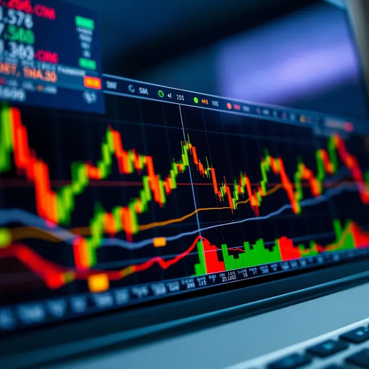 Chart displaying currency exchange trends with technical indicators overlay
