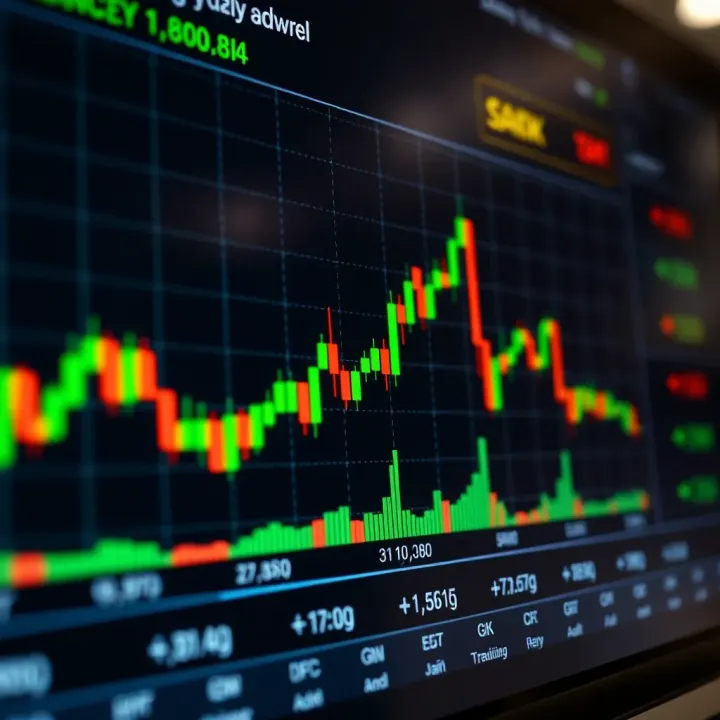 Graph of forex currency pairs showing upward and downward trends on a digital interface