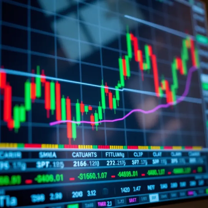Chart showing currency price movement with technical indicators and trading signals overlay