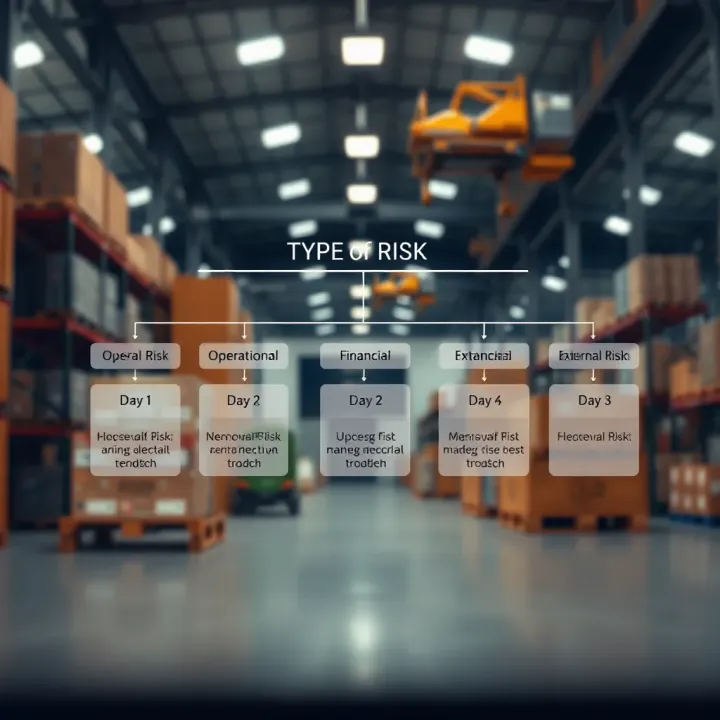Flowchart illustrating various types of risks in supply chain management including operational, financial, and external risks