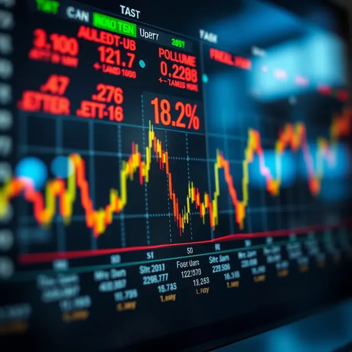 Graph showing currency value fluctuations and trading volume in forex market