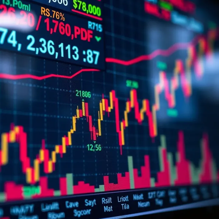 Graph showing currency exchange rates with upward and downward trends