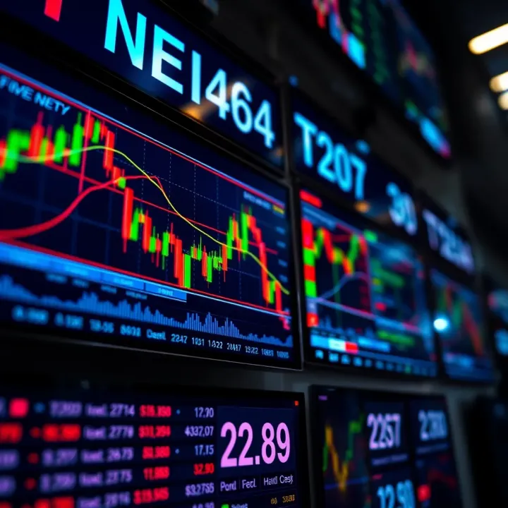 Graph showing forex trading trends and currency exchange rates on digital screens