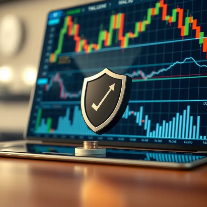Risk management concept with financial graphs and protective shield icon