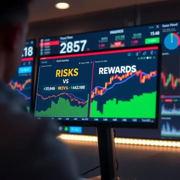 Visual representation of risks versus rewards in using free binary trading bots on a digital screen