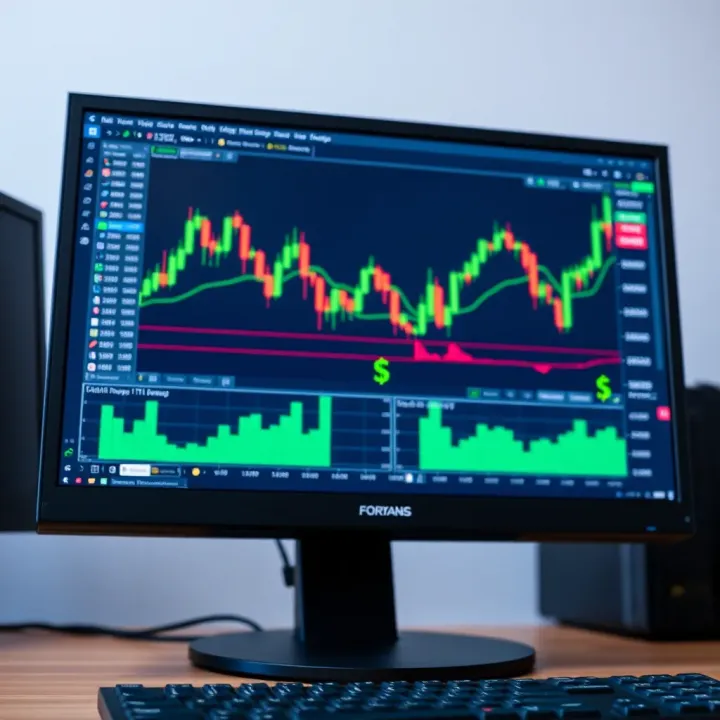 Computer screen displaying forex trading platform with charts and Kenyan shilling symbols