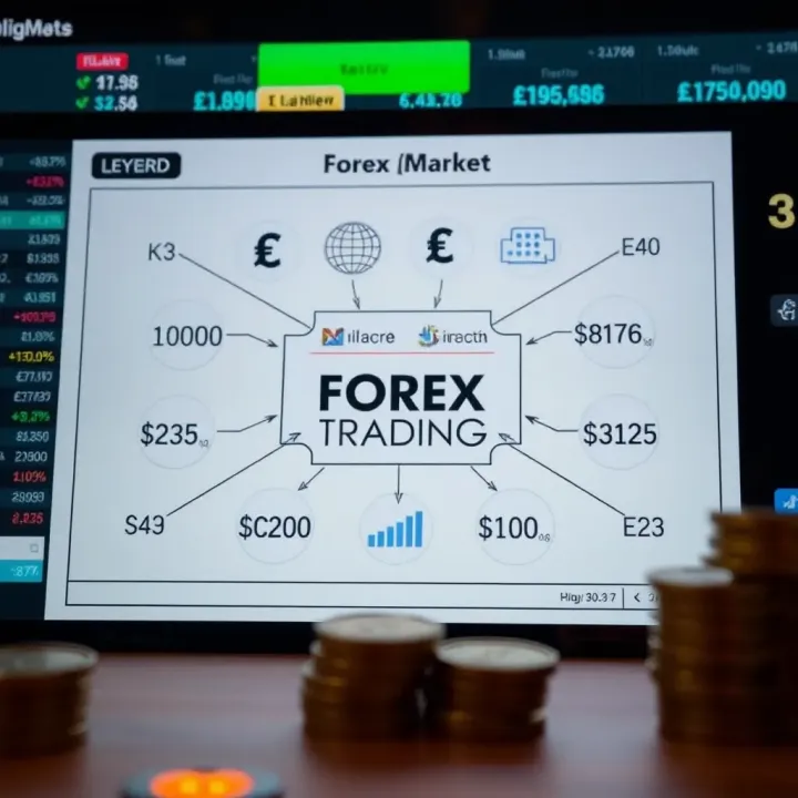 Diagram illustrating basic forex market concepts with currency symbols and exchange rates