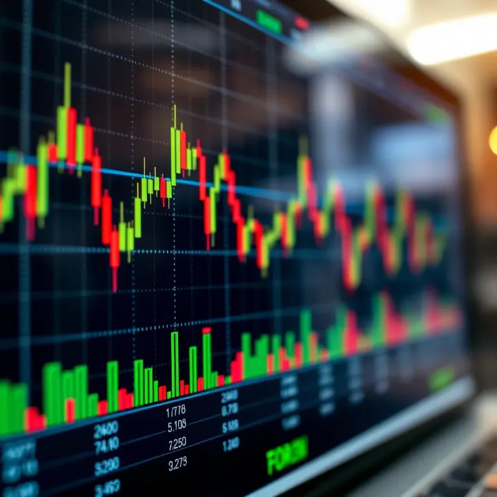 Graph showing forex currency pairs with fluctuating price trends and trading indicators