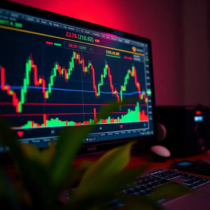 Chart showing forex trading strategy with indicators and trend lines on a computer screen