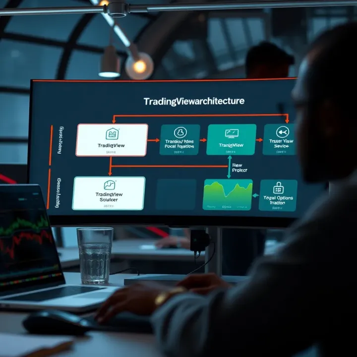 Technical diagram showing connectivity between TradingView API and binary options trading software