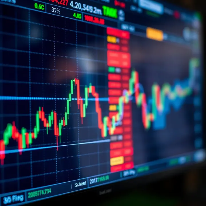 Digital chart showing currency pairs and market trends