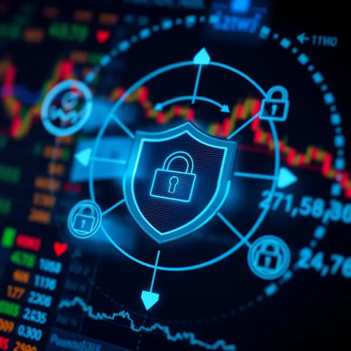 Visual representation of account protection measures with shield and lock symbols around trading data